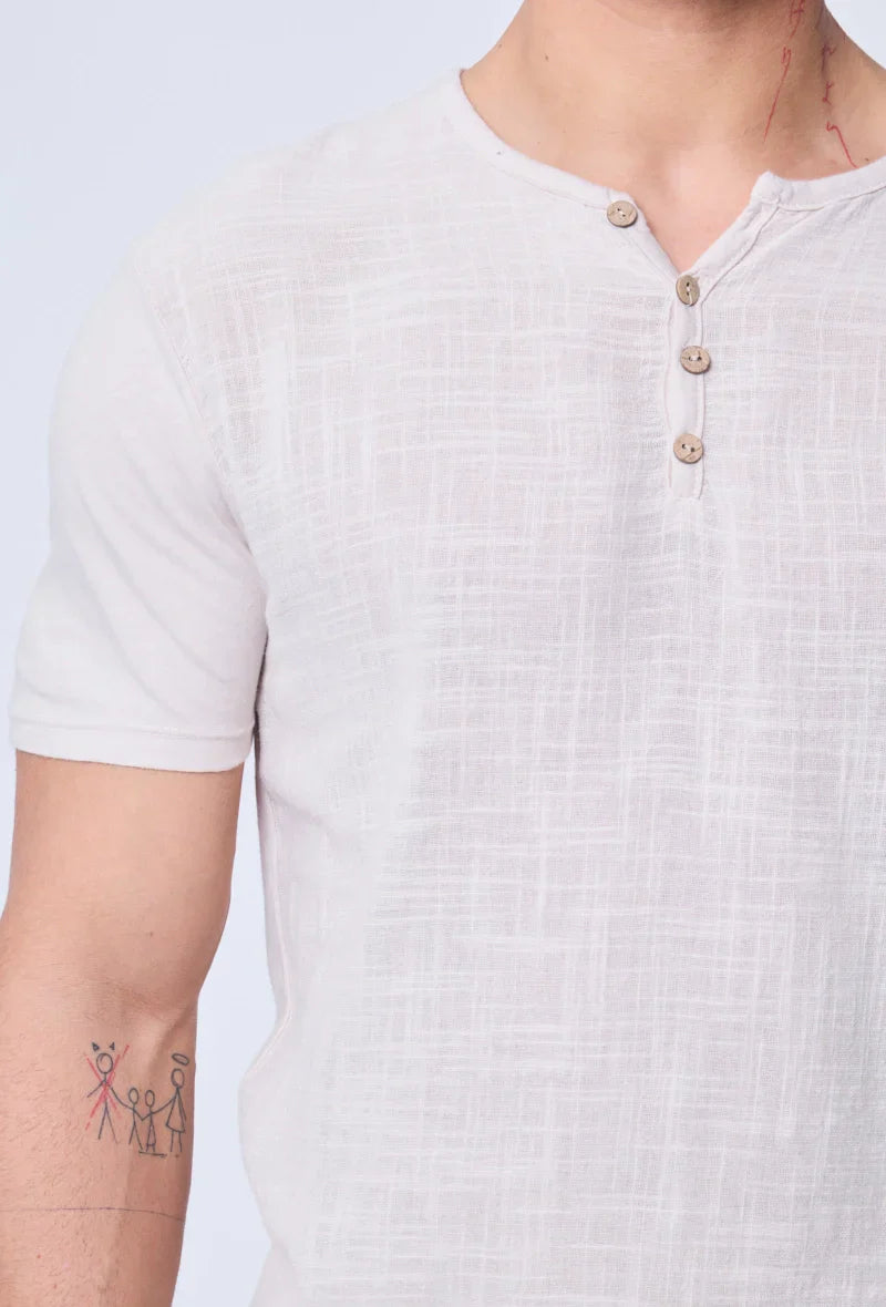 Effen poloshortset met linneneffect