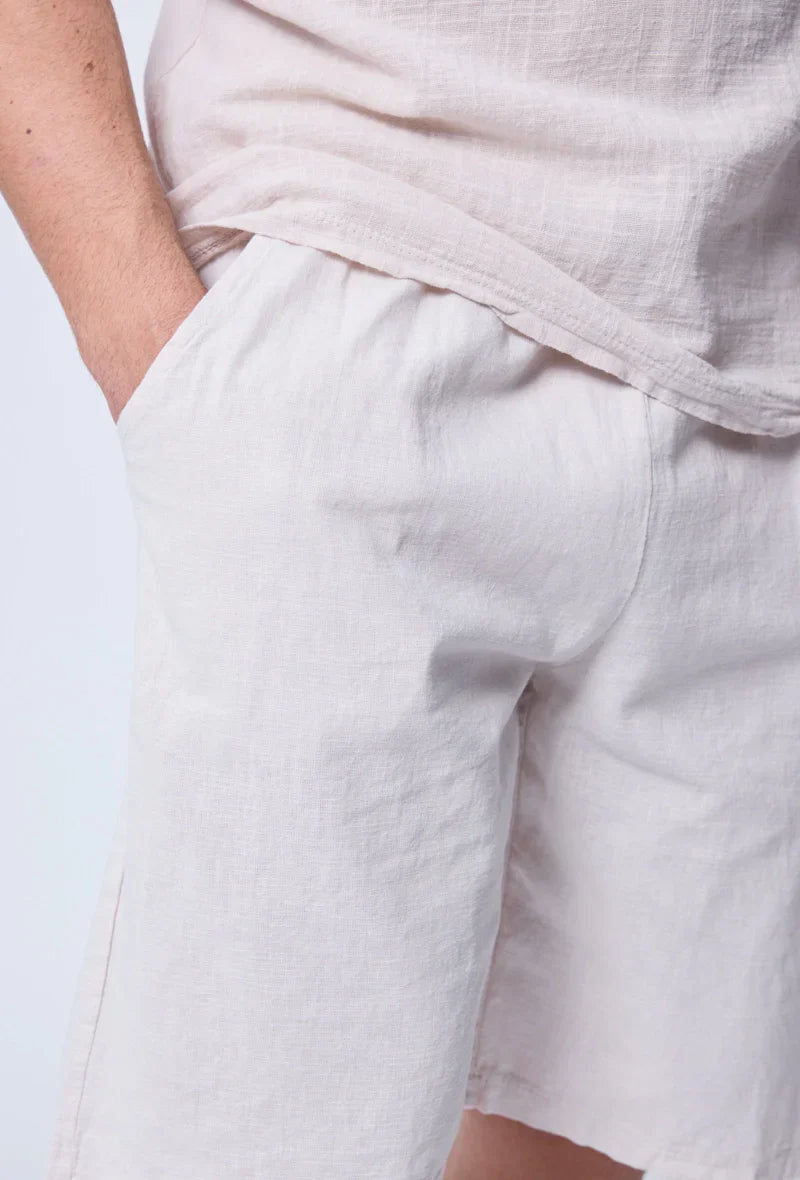 Effen poloshortset met linneneffect