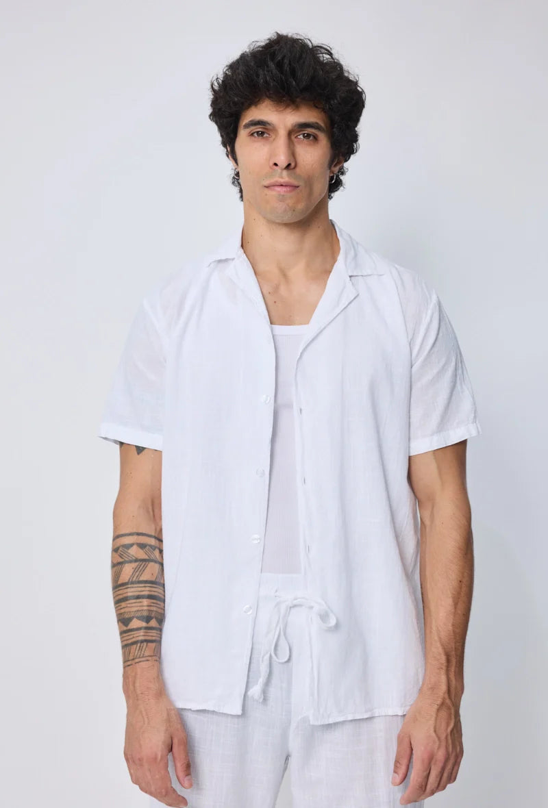 Effen overhemd met korte mouwen en een relaxte pasvorm