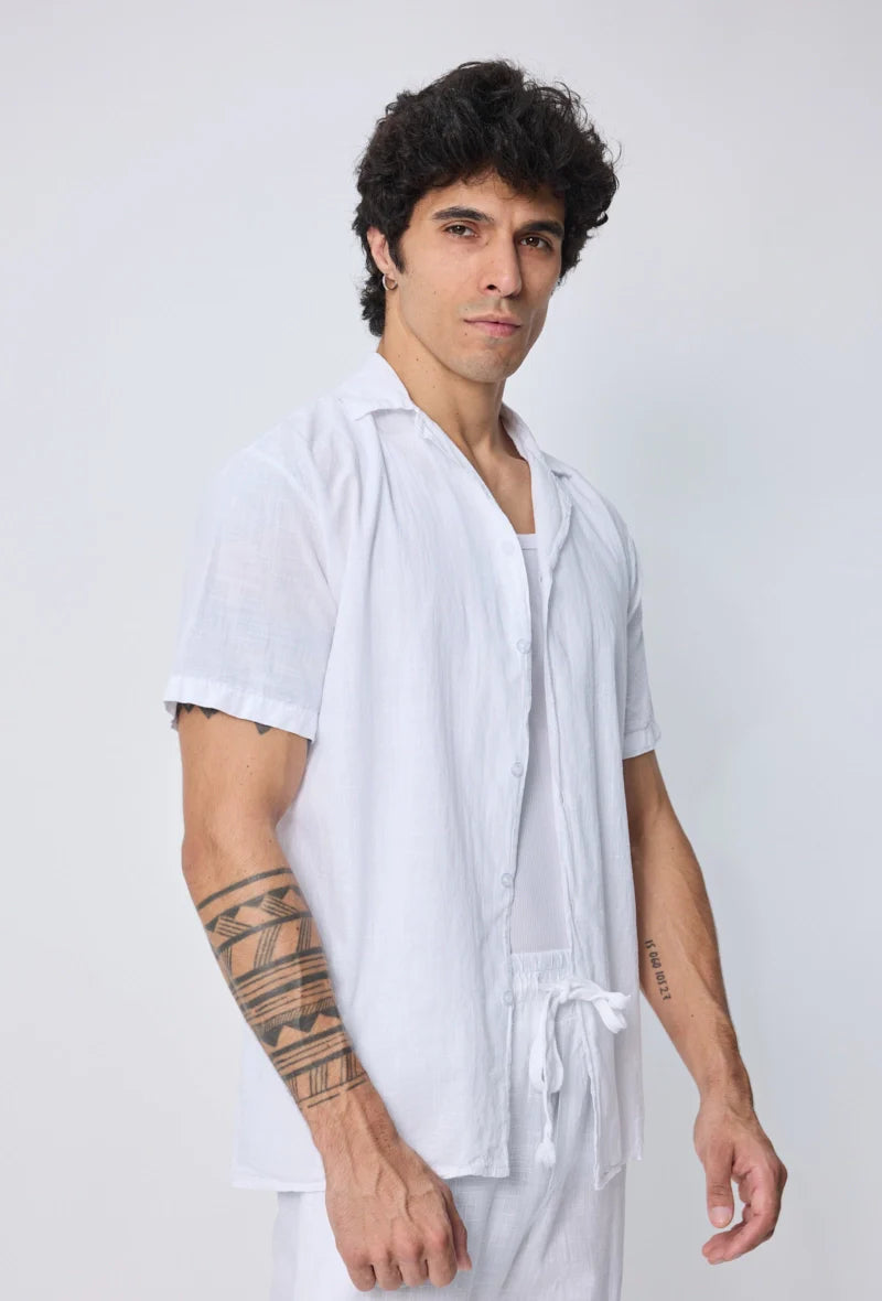 Effen overhemd met korte mouwen en een relaxte pasvorm