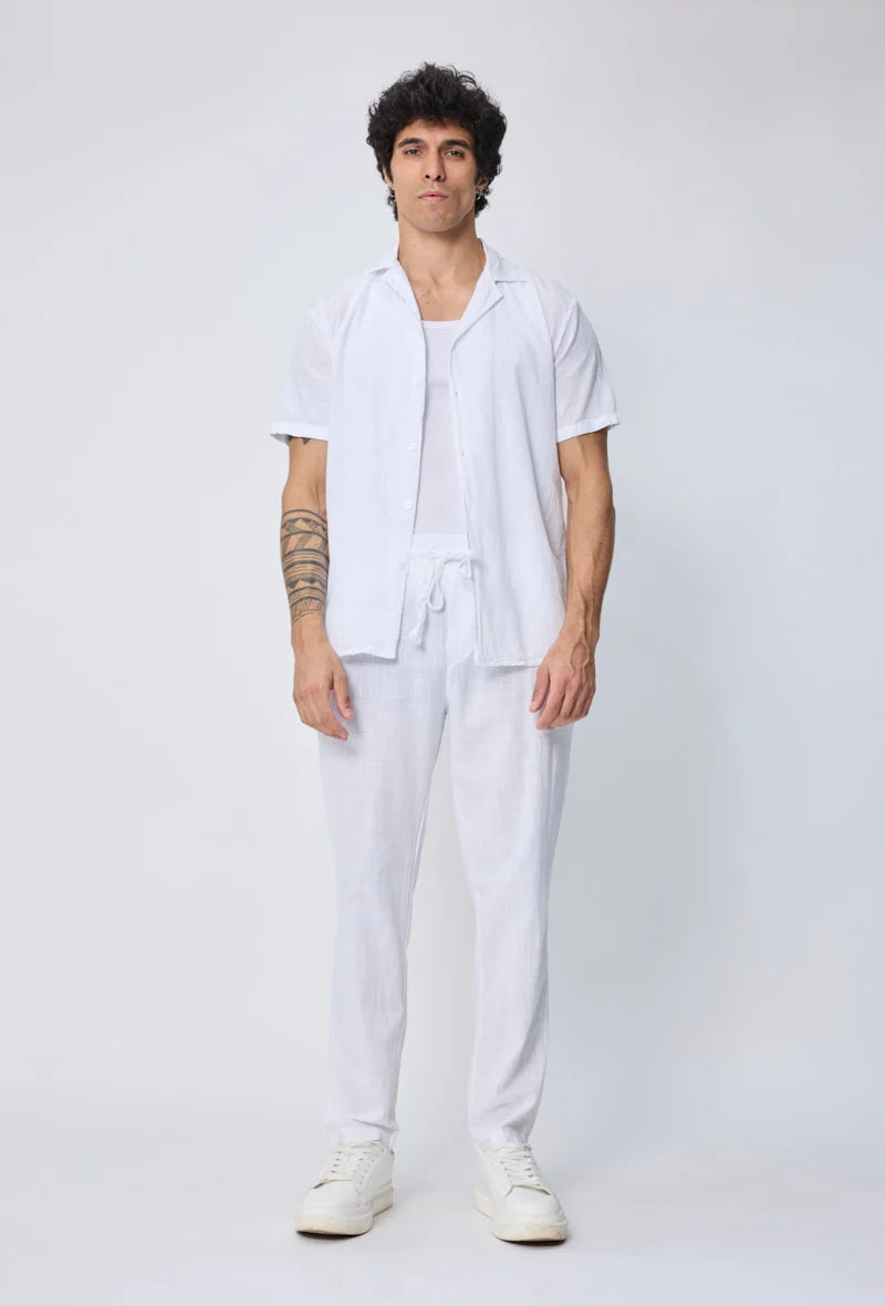 Effen overhemd met korte mouwen en een relaxte pasvorm