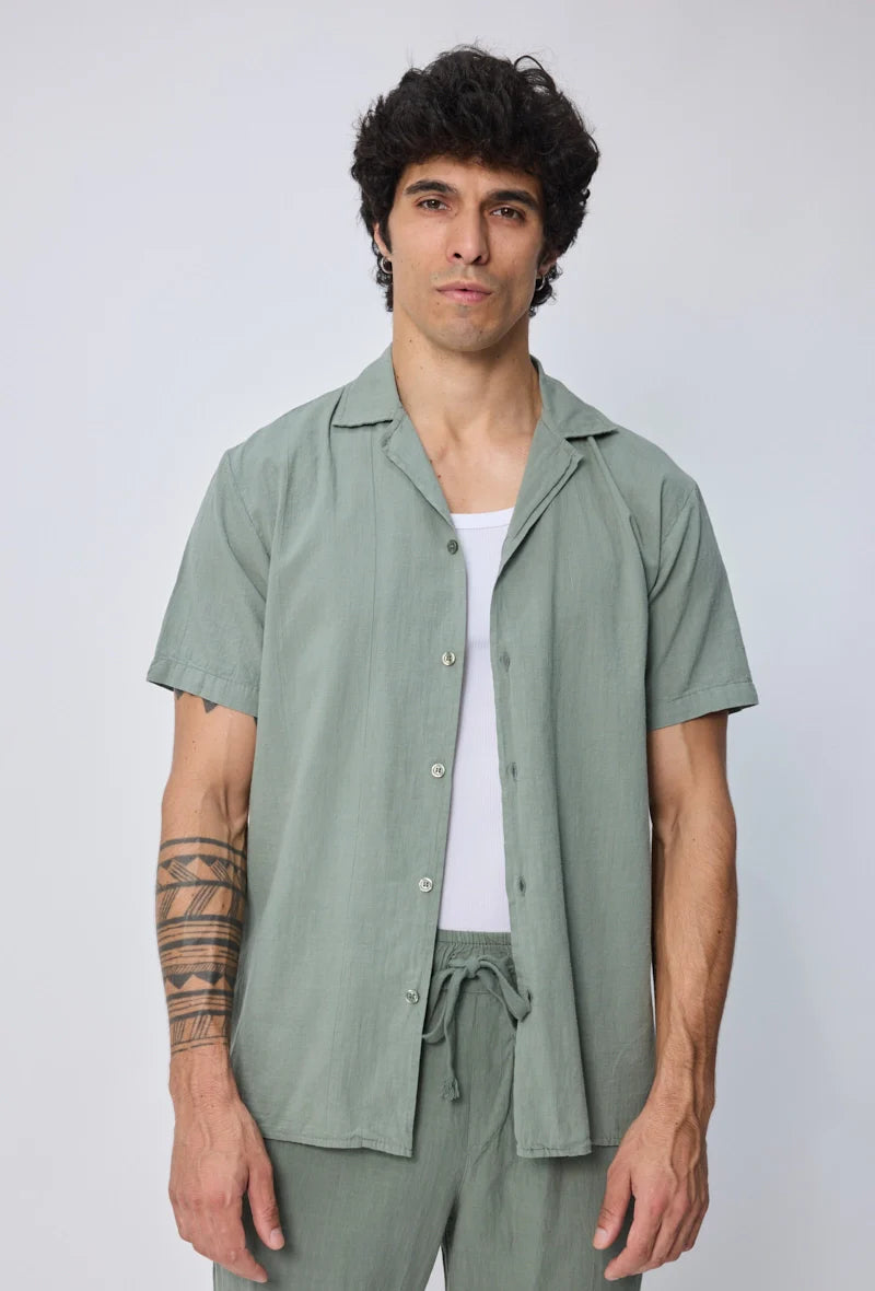 Effen overhemd met korte mouwen en een relaxte pasvorm