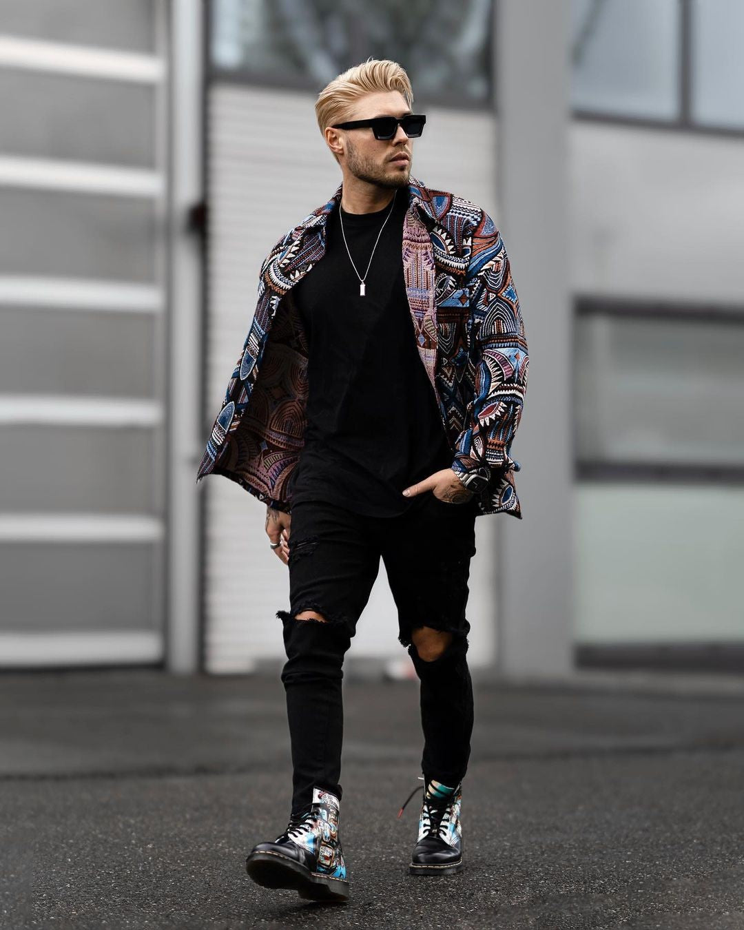 Azteekse print canvas overshirt