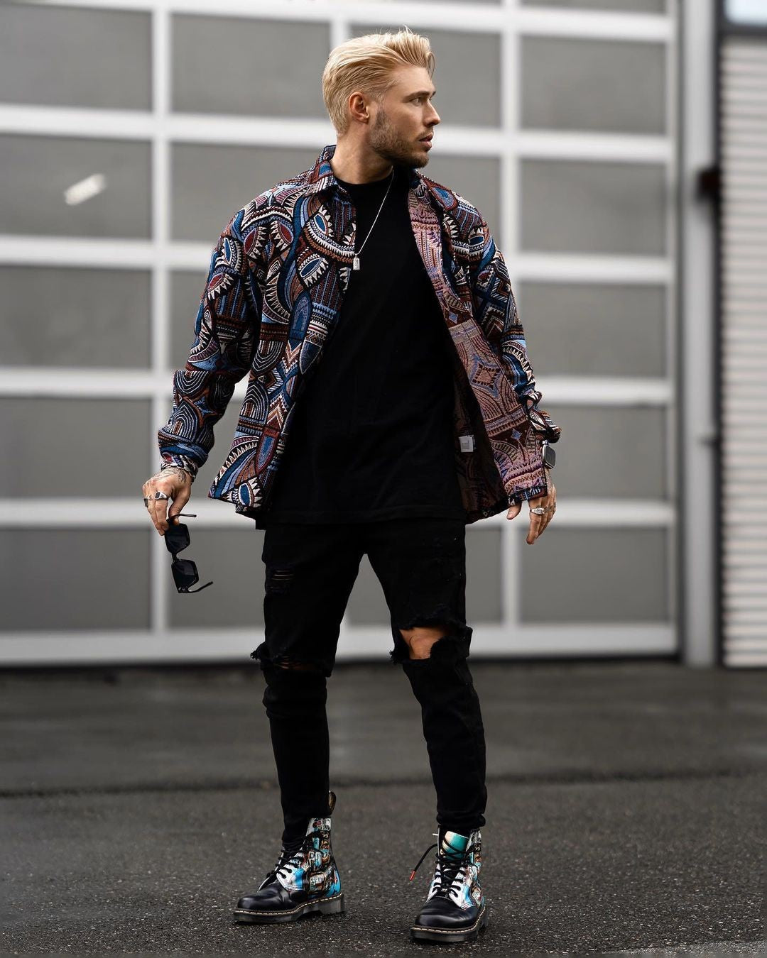 Azteekse print canvas overshirt