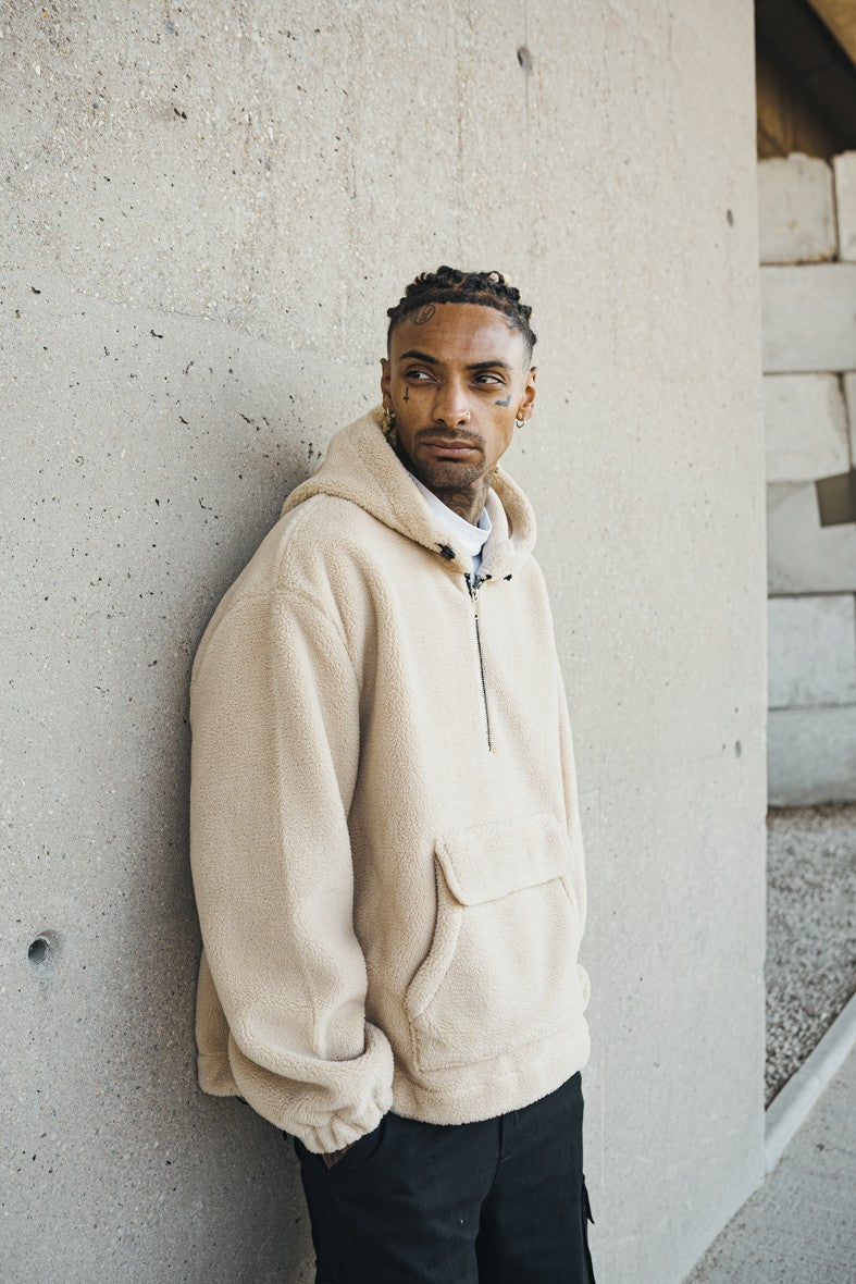 Fleece hoodie met rits