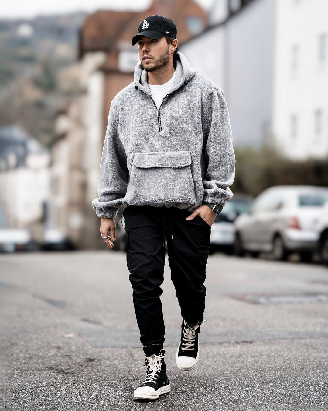 Fleece hoodie met rits