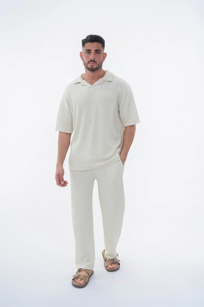 Set van effen geplooid T-shirt en broek