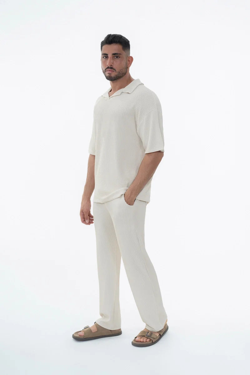 Set van effen geplooid T-shirt en broek