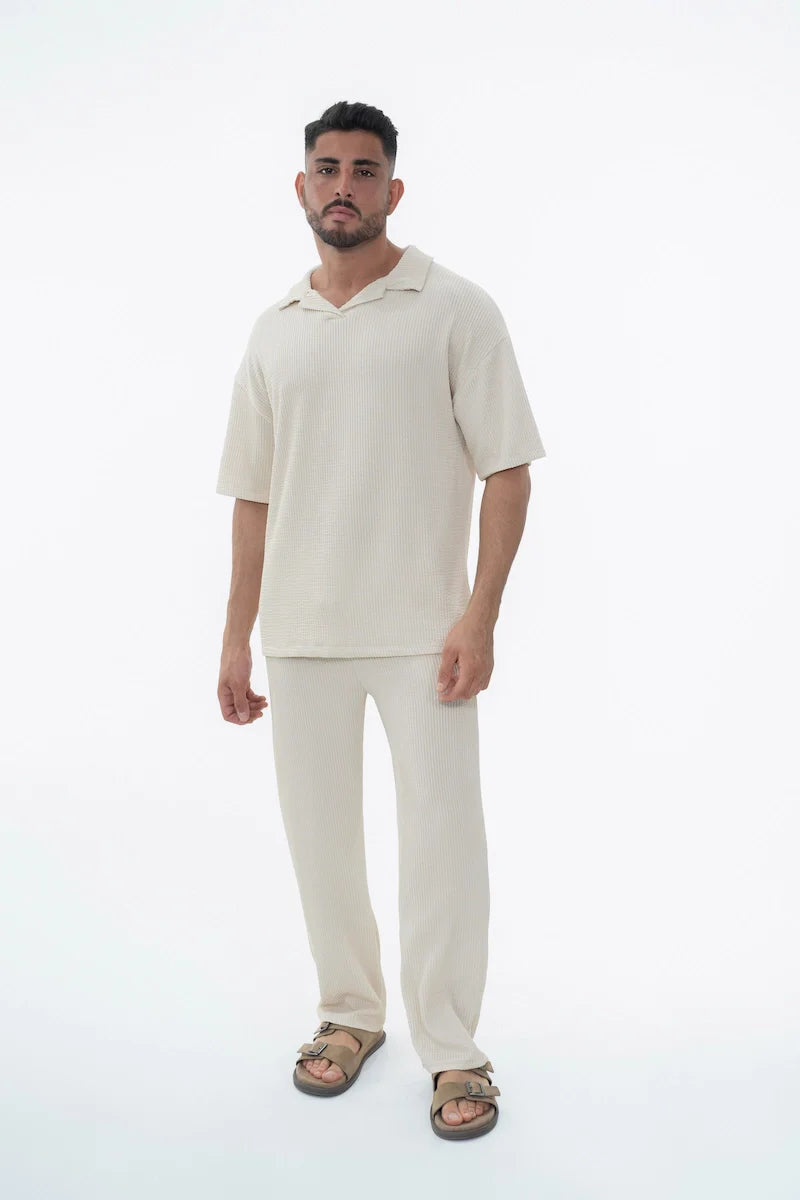 Set van effen geplooid T-shirt en broek