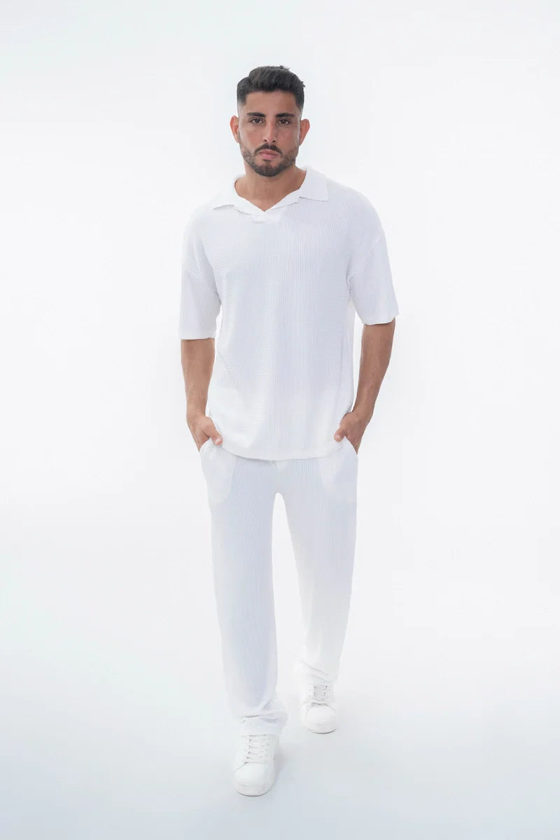 Set van effen geplooid T-shirt en broek