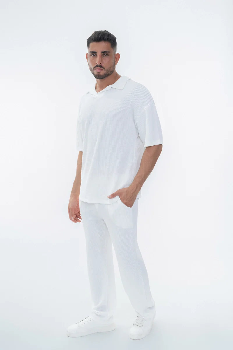 Set van effen geplooid T-shirt en broek