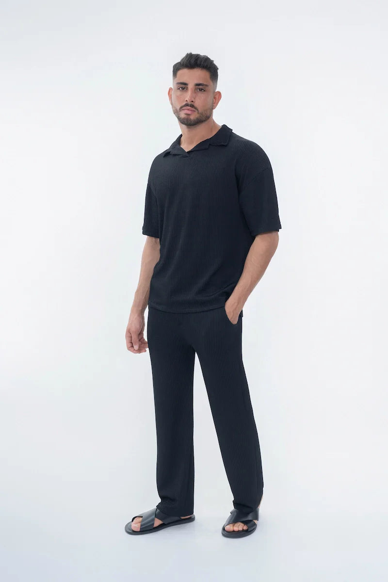 Set van effen geplooid T-shirt en broek