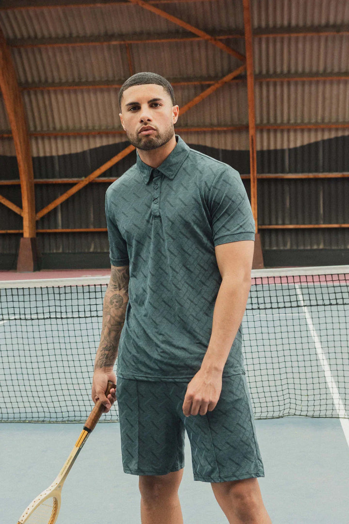 Poloshortset met geometrisch patroon