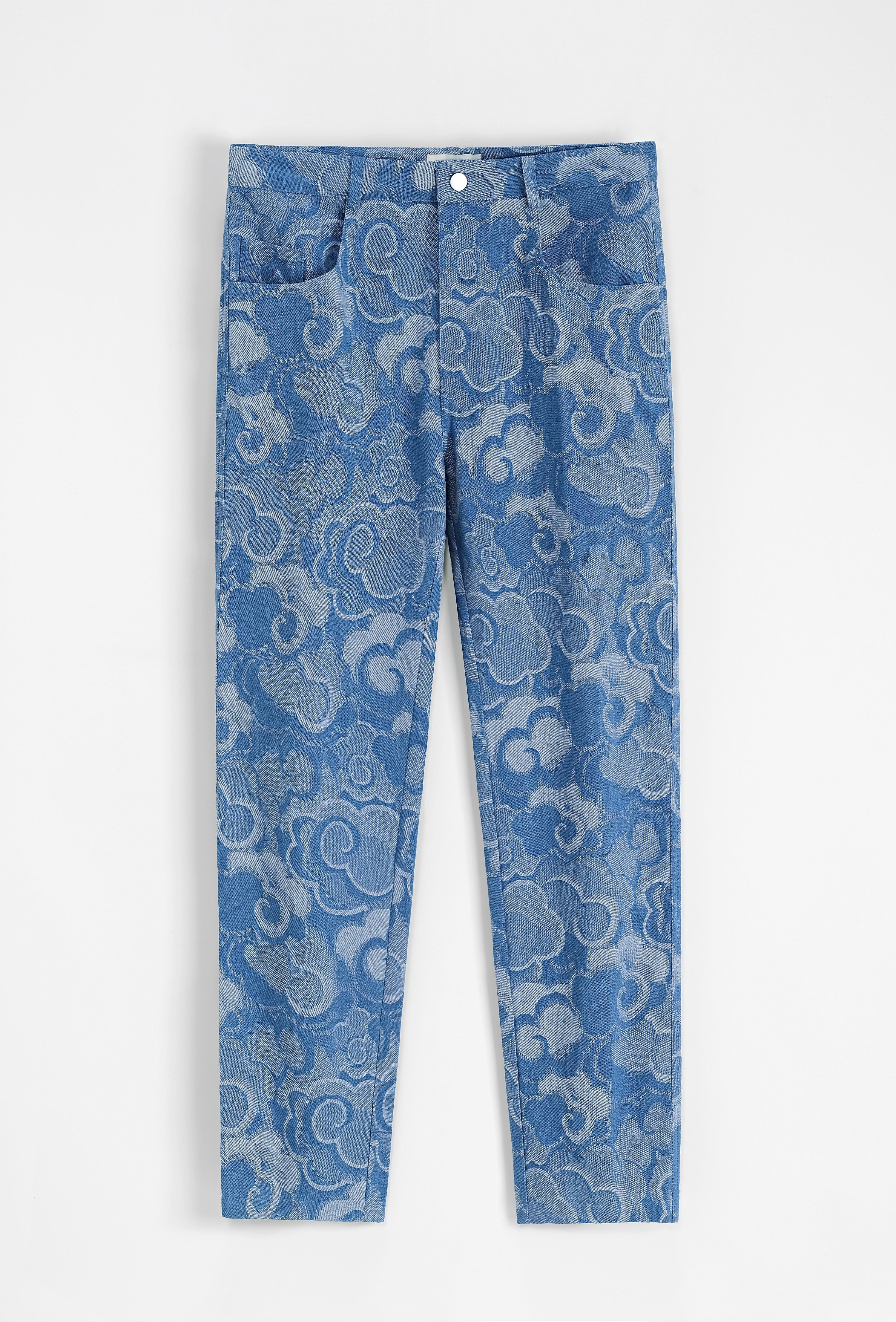 Set van denim jasje en broek met bloemenmotief