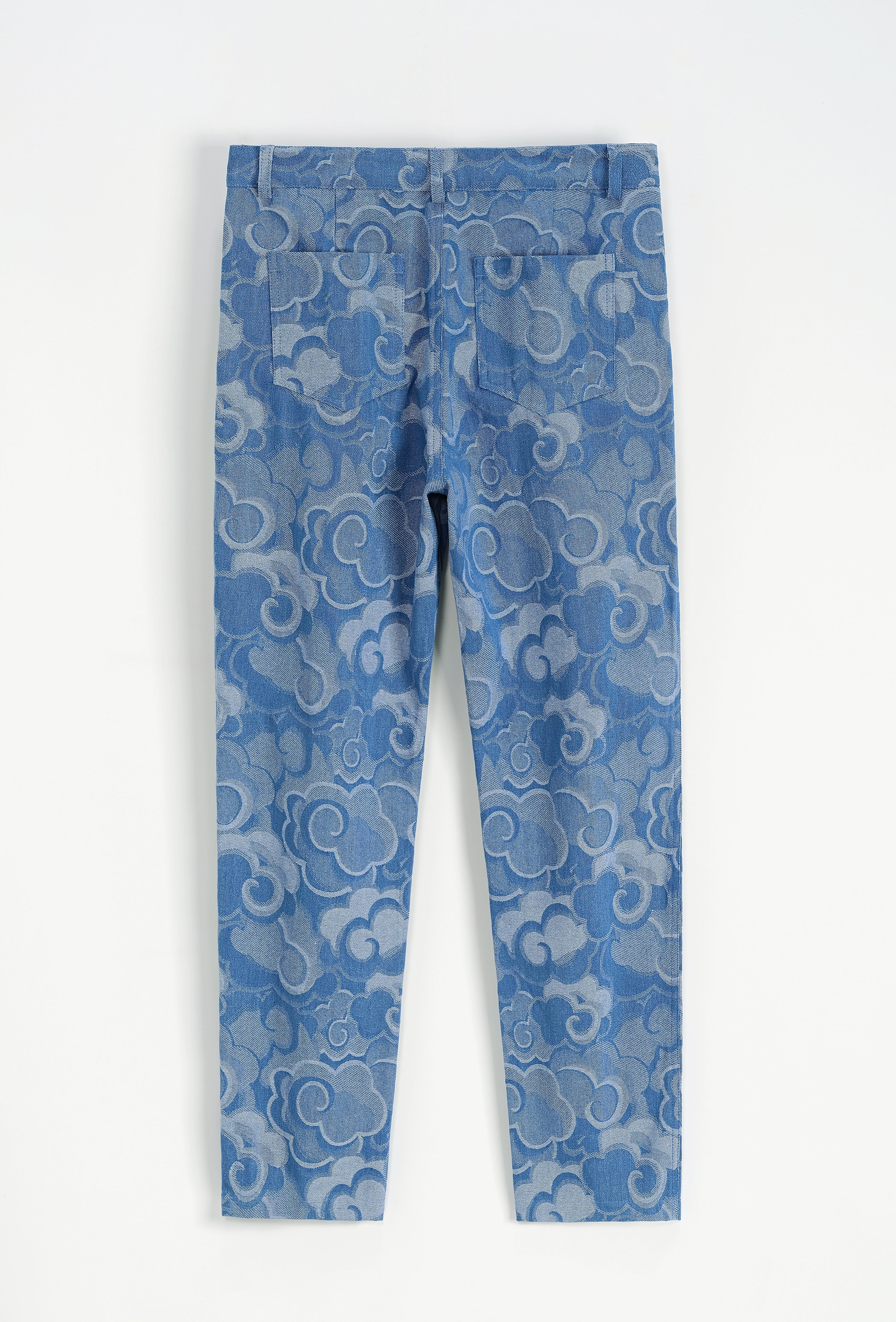 Set van denim jasje en broek met bloemenmotief