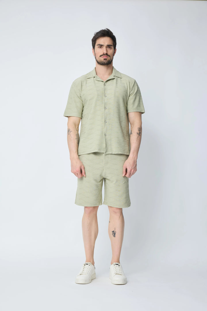 Set van effen shirt en korte broek met patroon