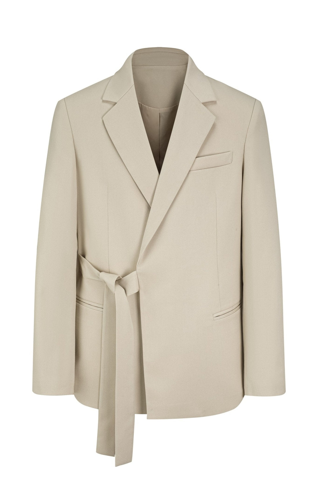 Set met dubbelrijs pak en gestrikte riem