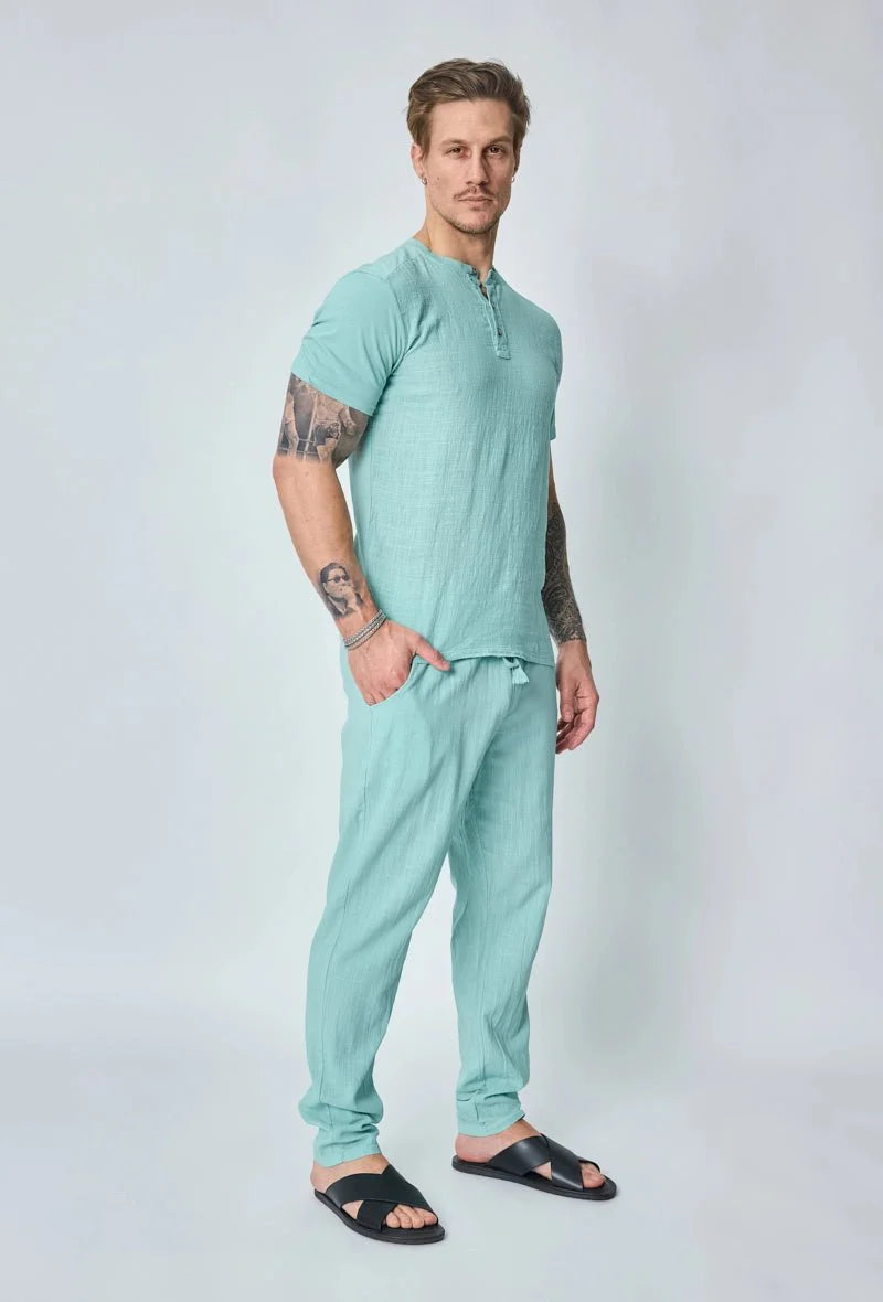 Effen polobroekset met linneneffect