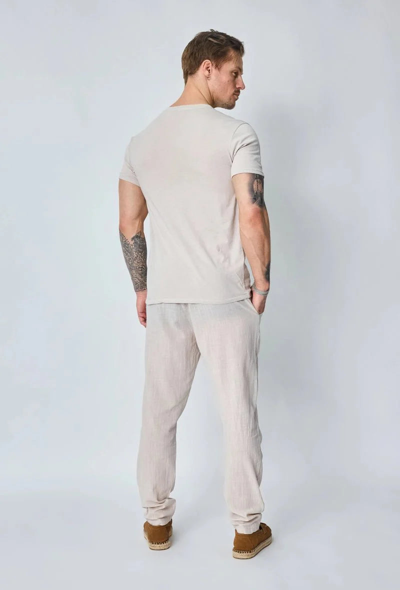 Effen polobroekset met linneneffect