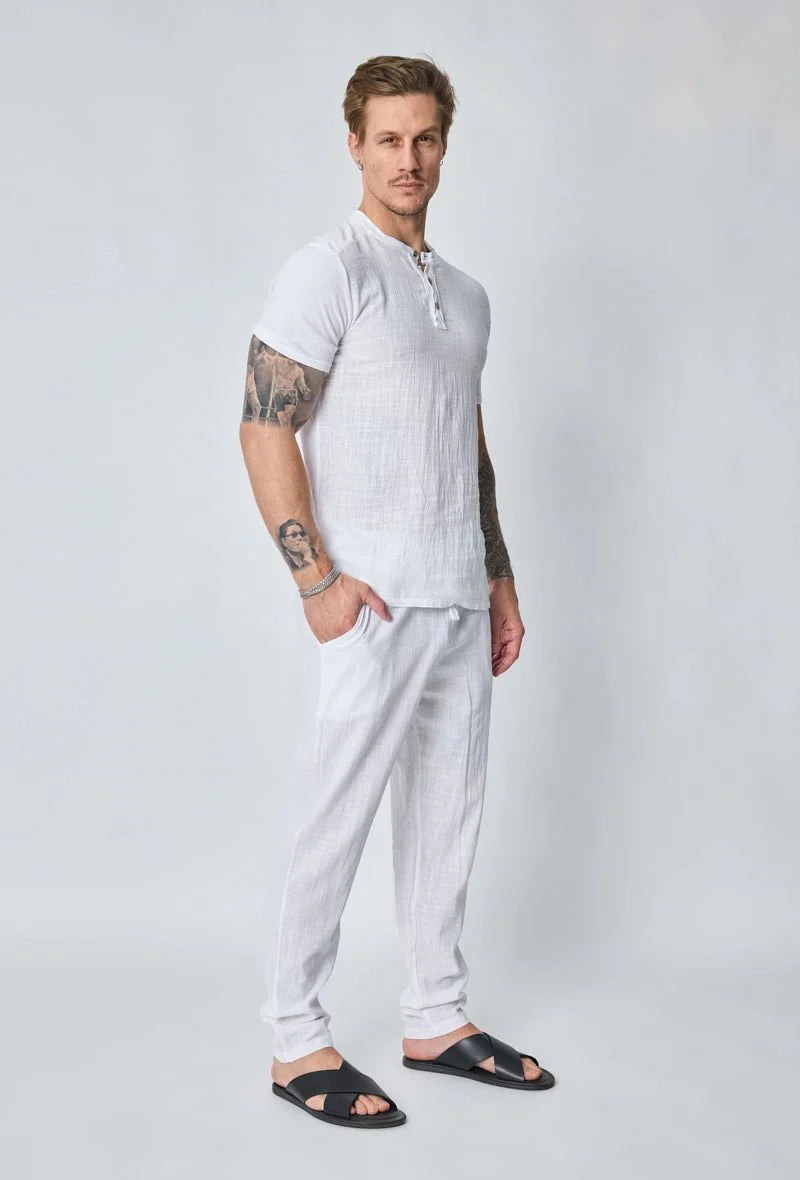 Effen polobroekset met linneneffect