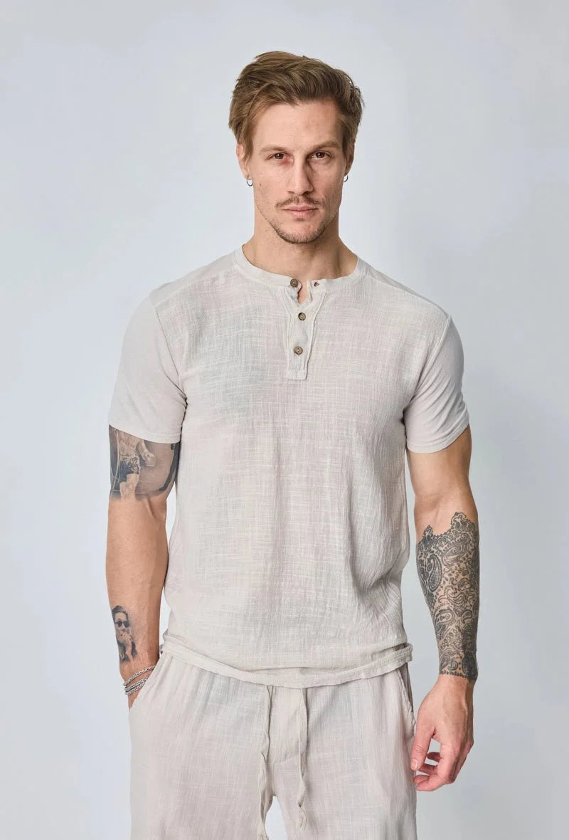 Effen polobroekset met linneneffect