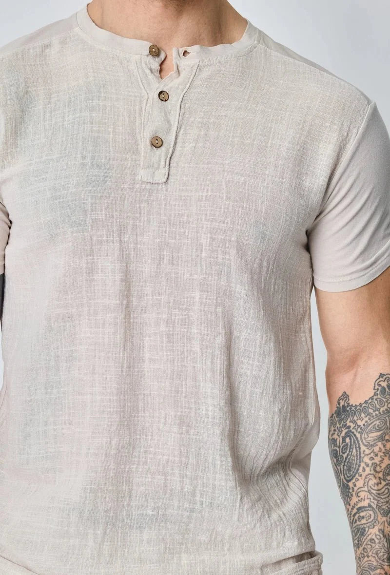 Effen polobroekset met linneneffect