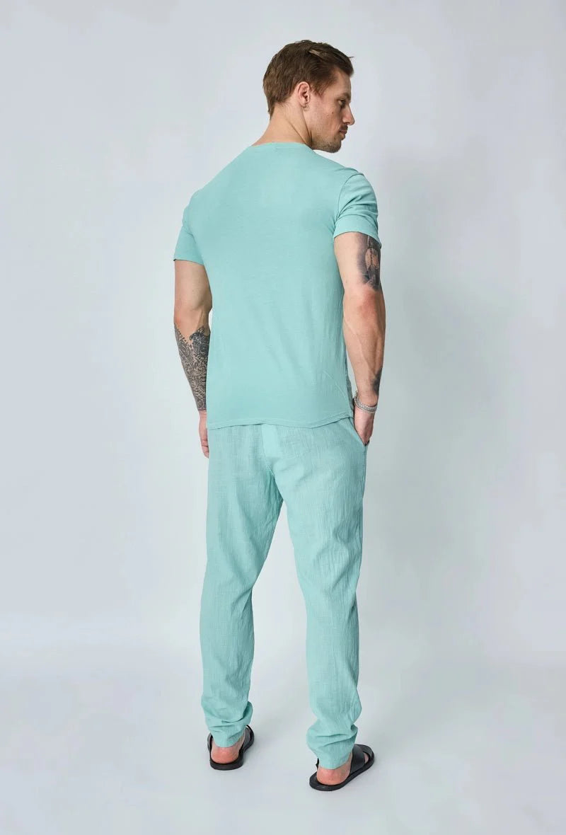 Effen polobroekset met linneneffect