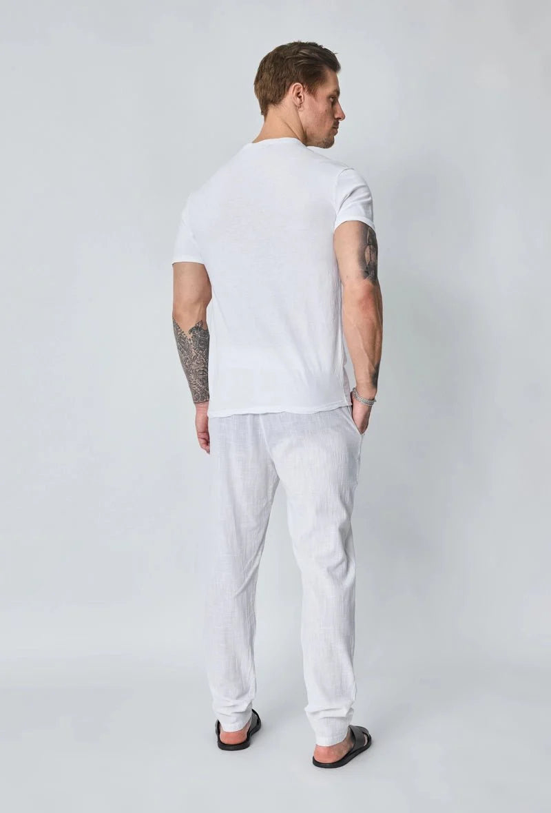 Effen polobroekset met linneneffect