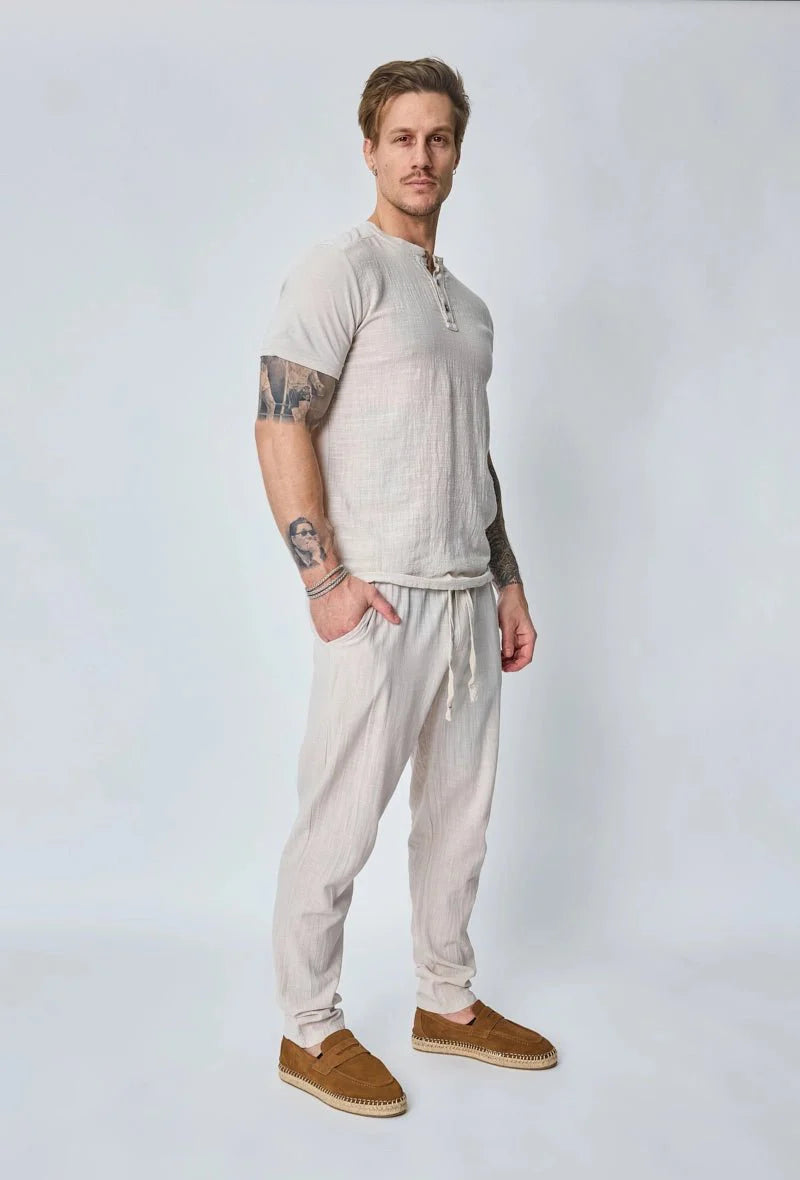 Effen polobroekset met linneneffect