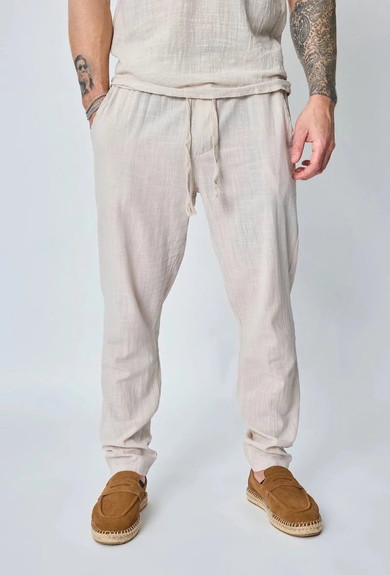 Effen polobroekset met linneneffect