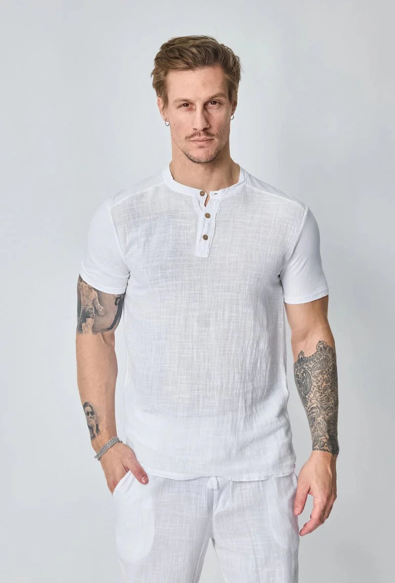 Effen polobroekset met linneneffect