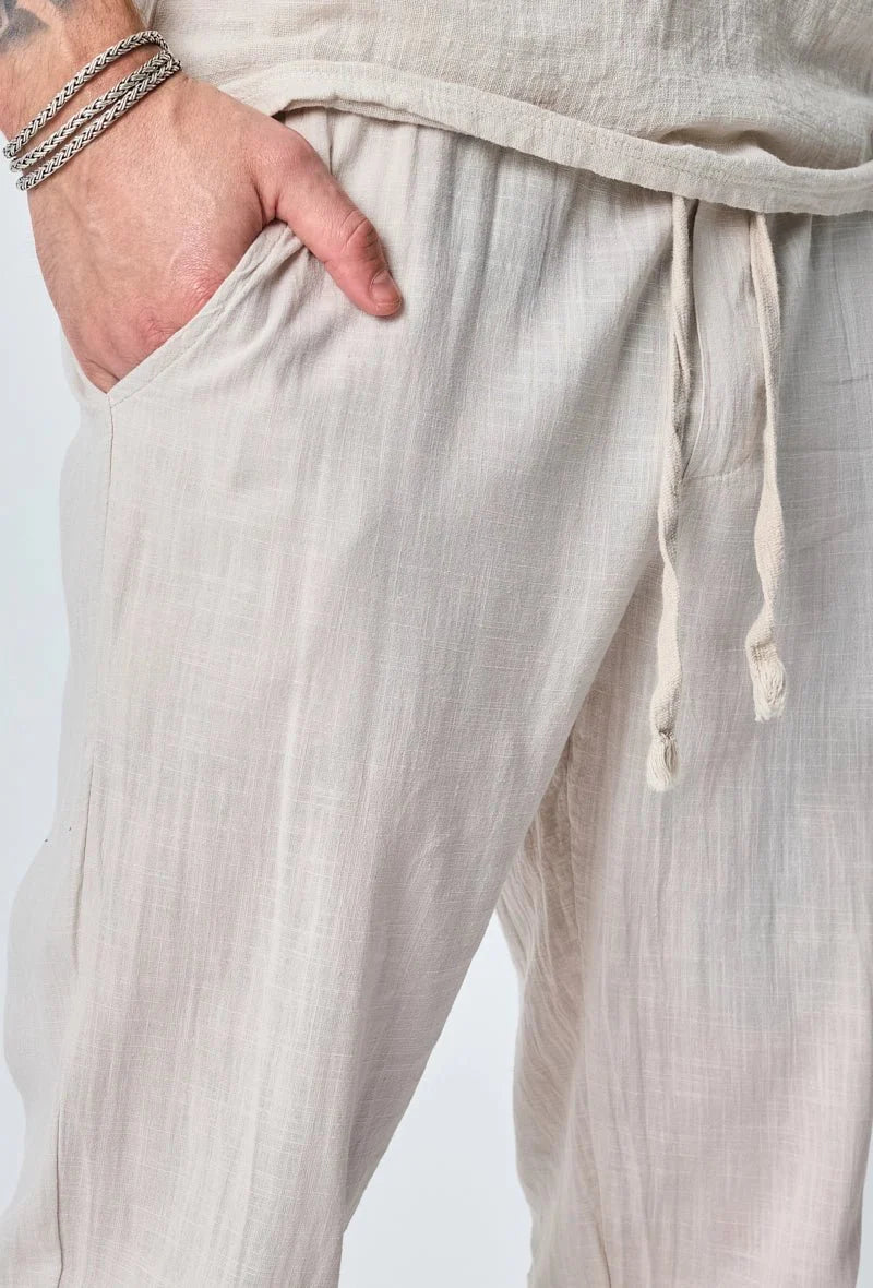 Effen polobroekset met linneneffect