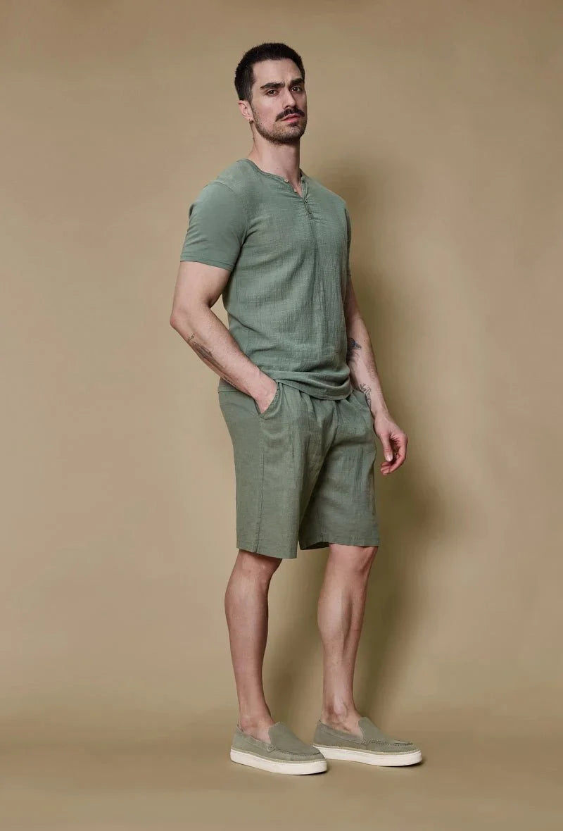 Effen poloshortset met linneneffect