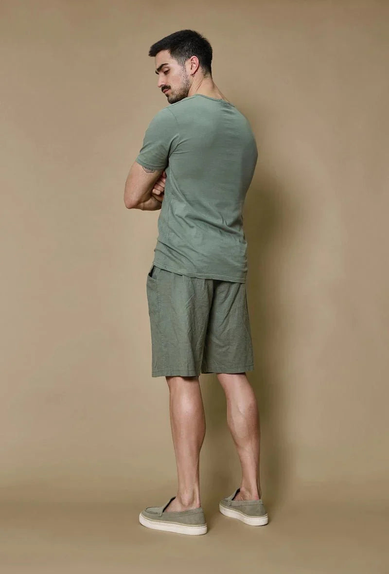 Effen poloshortset met linneneffect