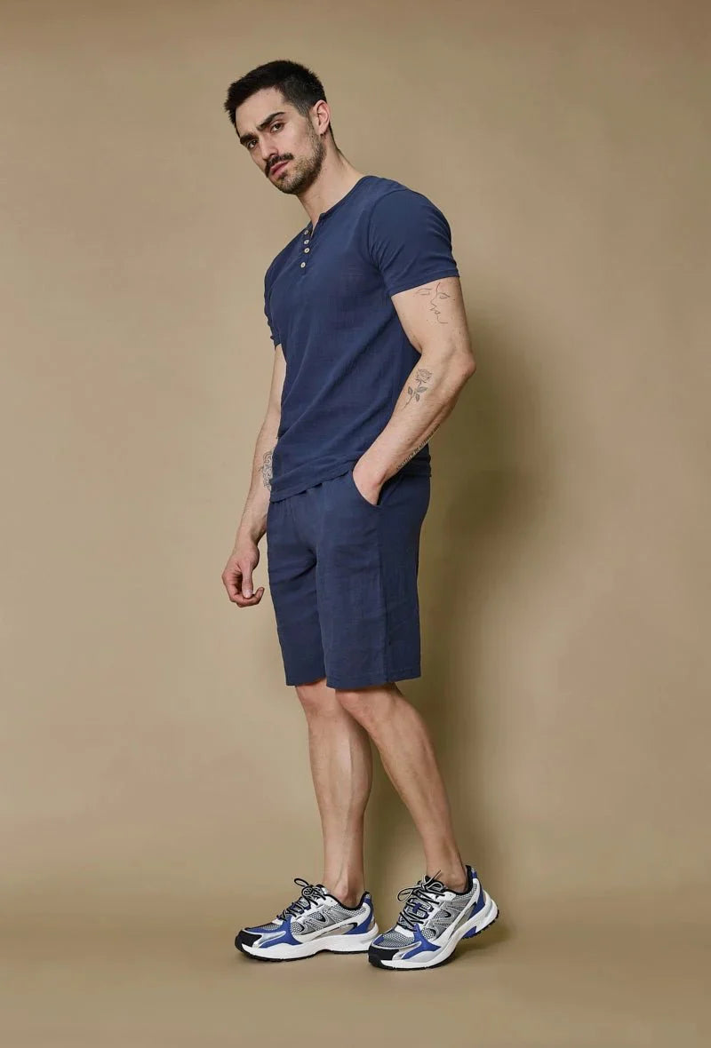 Effen poloshortset met linneneffect