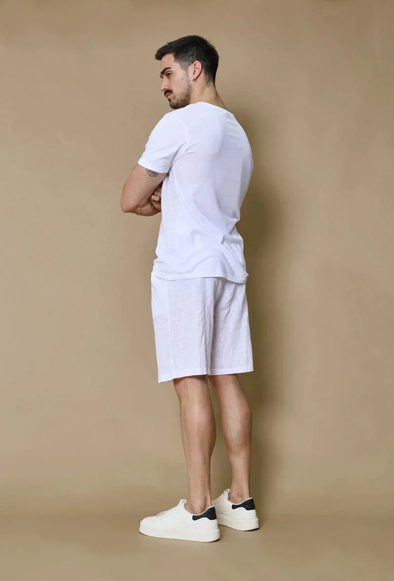 Effen poloshortset met linneneffect