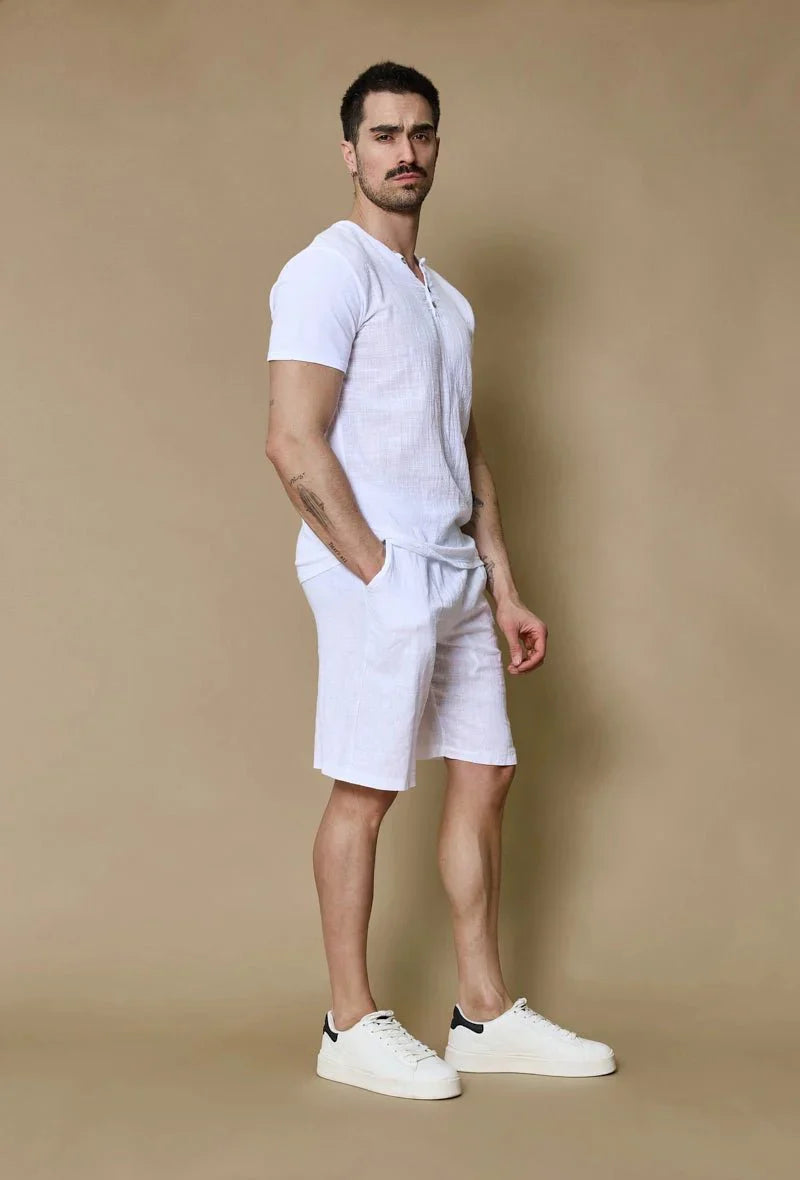 Effen poloshortset met linneneffect