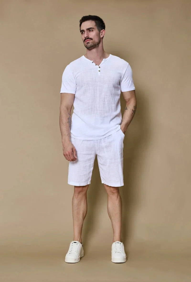 Effen poloshortset met linneneffect