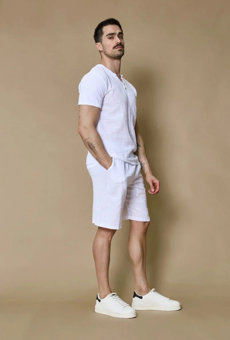 Effen poloshortset met linneneffect