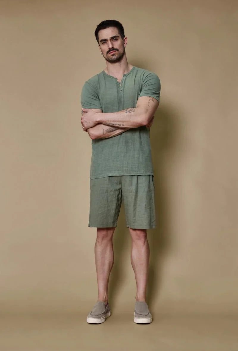 Effen poloshortset met linneneffect