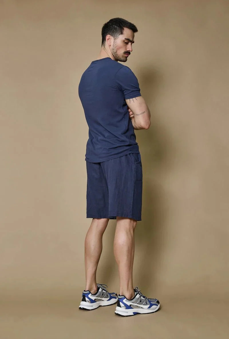 Effen poloshortset met linneneffect