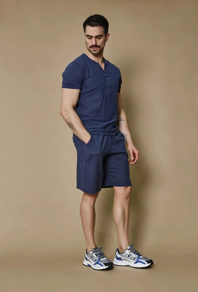 Effen poloshortset met linneneffect