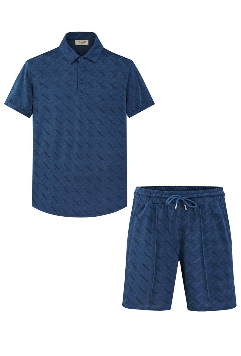 Poloshortset met geometrisch patroon