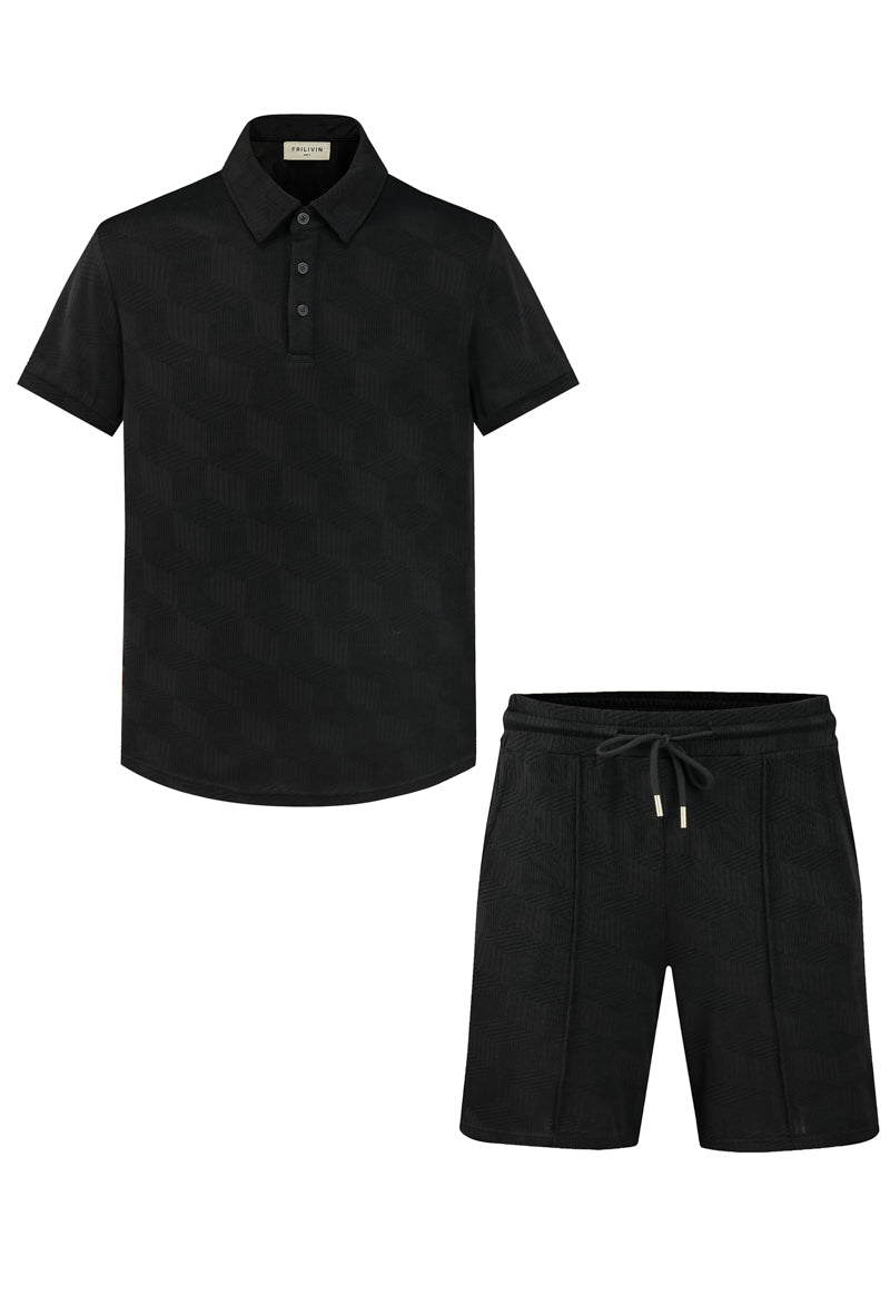 Ensemble short polo à motif géométriques - Frilivin