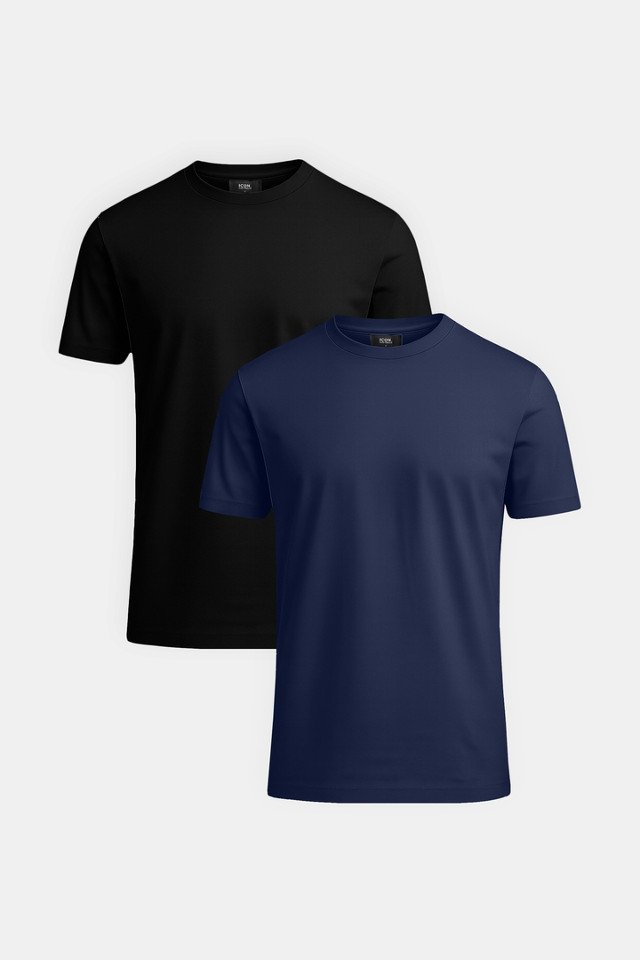LUXE T-SHIRT 2-PACK - ZWART / DONKERBLAUW